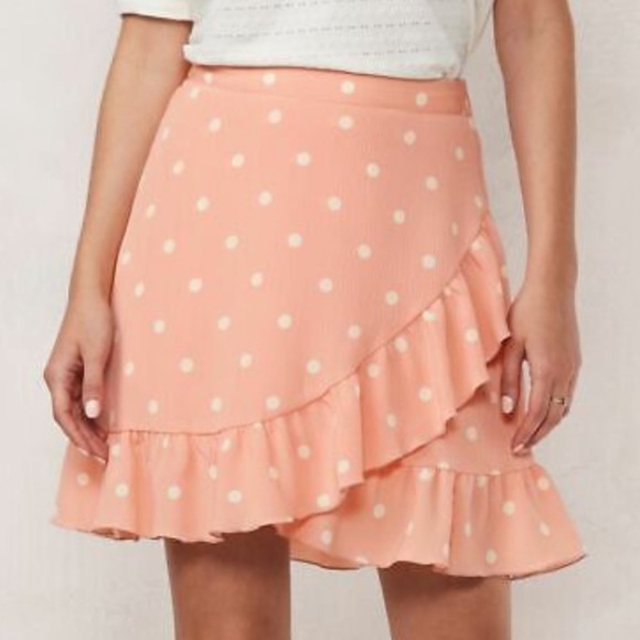 NWT LC Lauren Conrad Pink Polka Dot Ruffle Flutter Mini Skirt - Picture 5 of 13